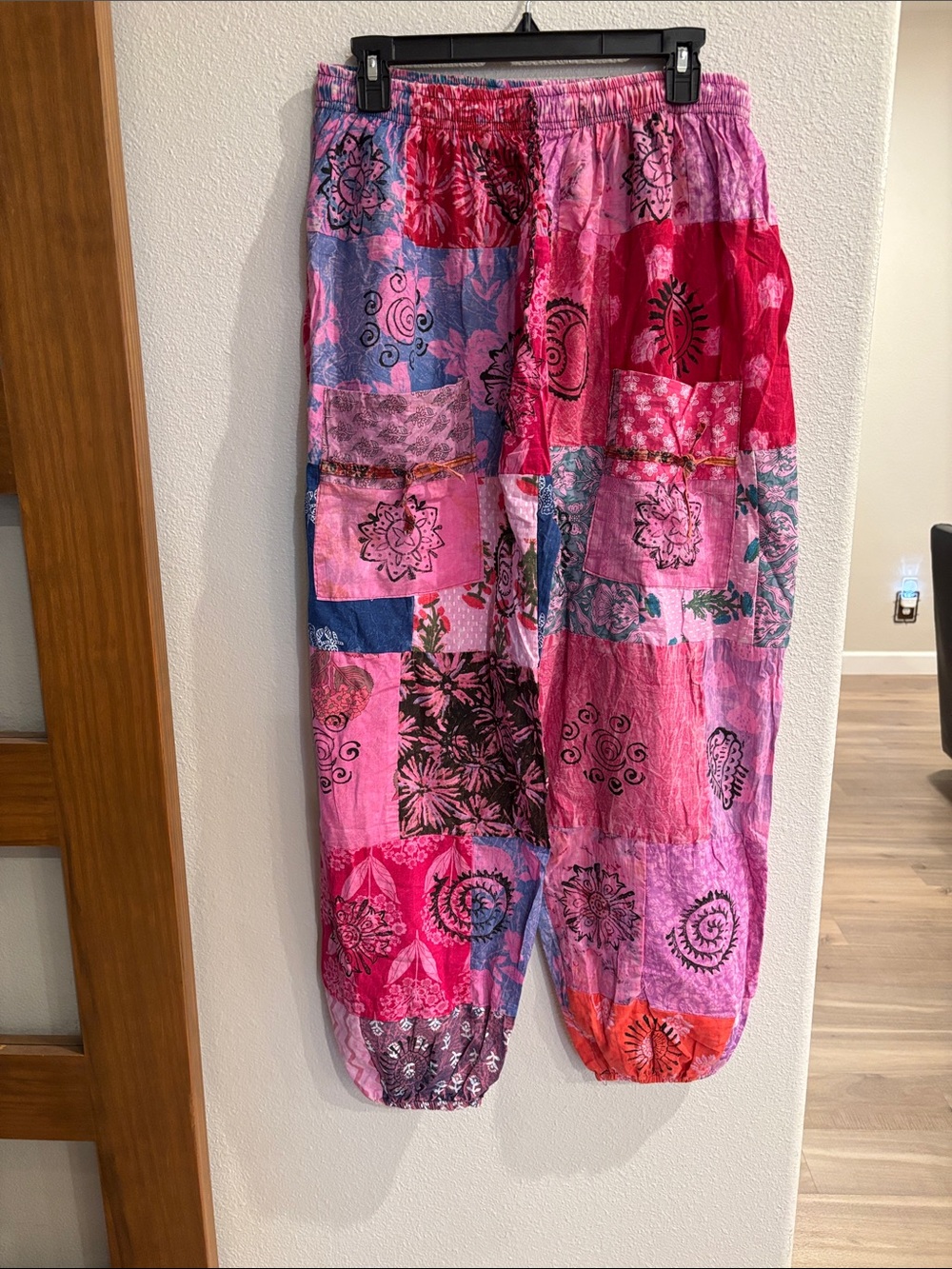 Women's Pink Patchwork Elastic-Waist Jogger Pants